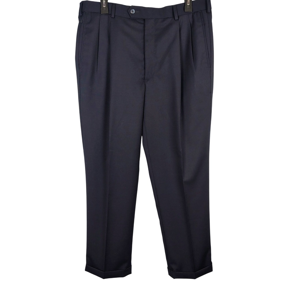 Roundtree & Yorke Mens 36x29 Pleated Dress Pants Navy Blue 100% Wool Old Money